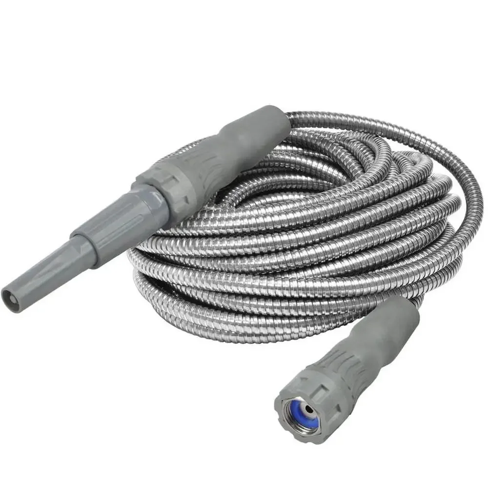 

Expandable Metal Garden Hose 50Ft Stainless Steel No-Kink Lightweight UV Resistant Flexible Hose with New Grip Collar - Gray -