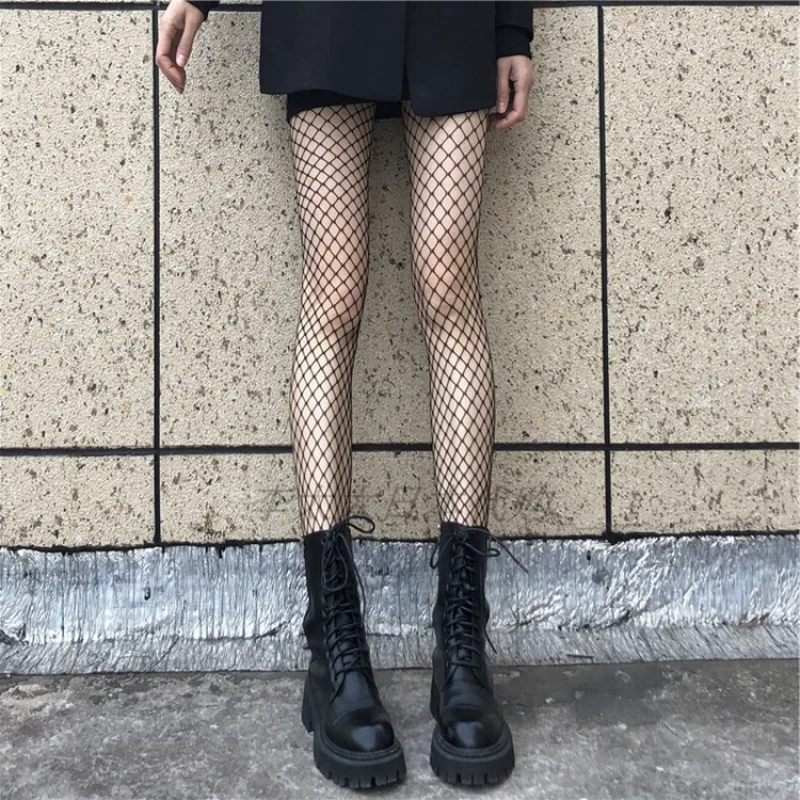 

New White Fishnet Thin Stockings Spring Jk Hollow out Large Mesh Socks Women's Sexy Long Fish INS Trendy Black