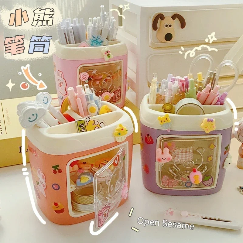 

Creative Cartoon Multi Grid Piggy Pen Holder Student Loveable Multi Functional Grid Storage Box Stationery Office Supplies