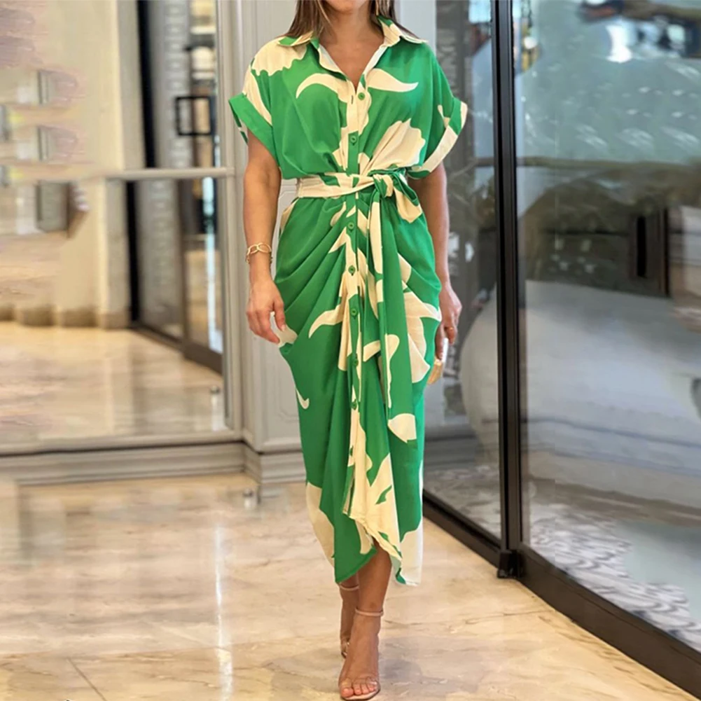 Women Bohemia V-Neck Shirt Dress Vintage High Waist Elegant Print Button Ruched Bandage Long Maxi Beach Dress
Women Bohemia V-Neck Shirt Dress Vintage High Waist Elegant Print Button Ruched Bandage Long Maxi Beach Dress