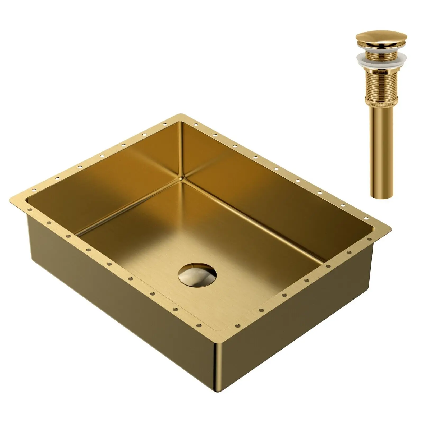 

Stainless Steel Rectangular Undermount Bathroom Sink Bowl Basin Gold