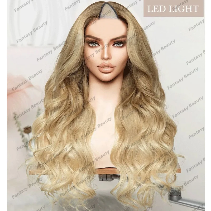 

Ombre Honey Blonde 200Density 1x4 Middle V Part Human Hair Wigs for Black Women Glueless Adjustable U Part Wigs Full Ends