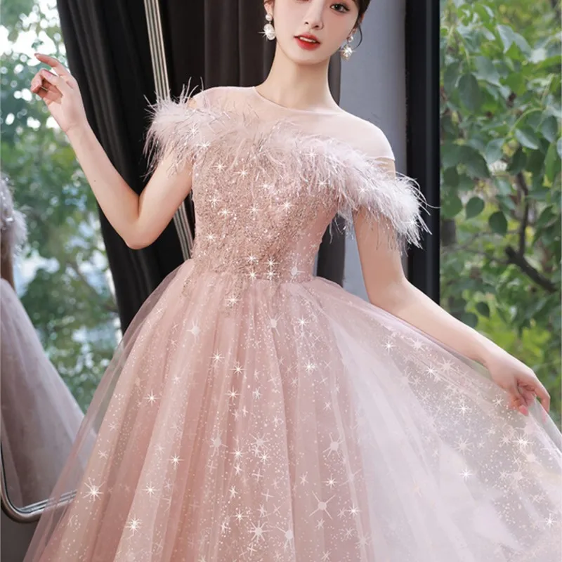 

Adult Ceremony Girl Dress Pink Order Wedding Toast Clothing Niche Art Exam Host