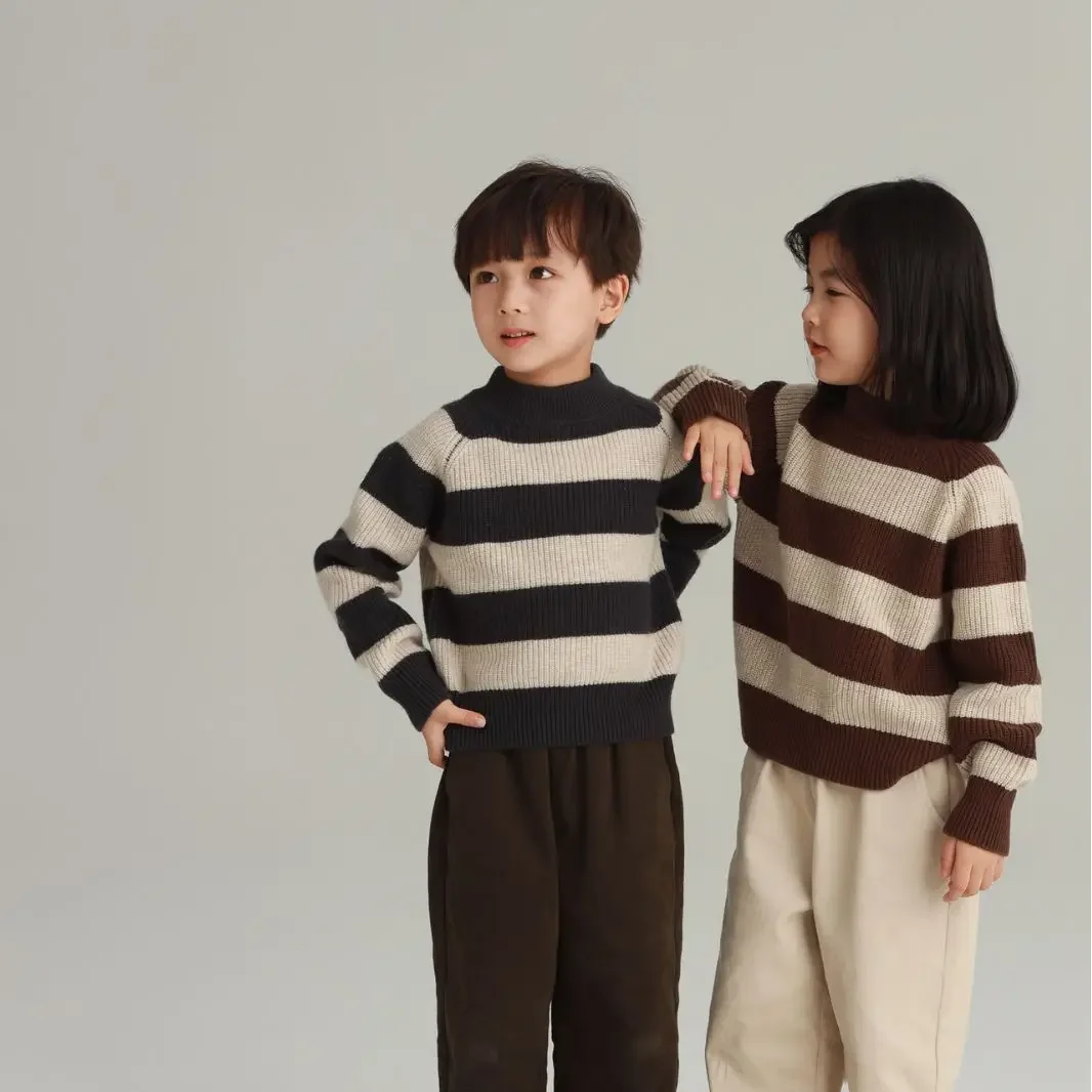 

Teenage Kids Sweater Autumn Winter Striped O-neck Warm Pullovers for Boys Wool Knitwear Casual Girls Autumn Clothes 3-12 Years