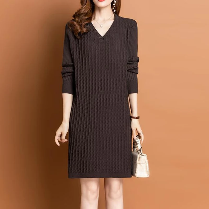 Autumn Winter New Solid Color Long Sleeve Knitted Dress Women High Street Jacquard Weave Midi Dresses Thicken All-match Vestidos
Autumn Winter New Solid Color Long Sleeve Knitted Dress Women High Street Jacquard Weave Midi Dresses Thicken All-match Vestidos