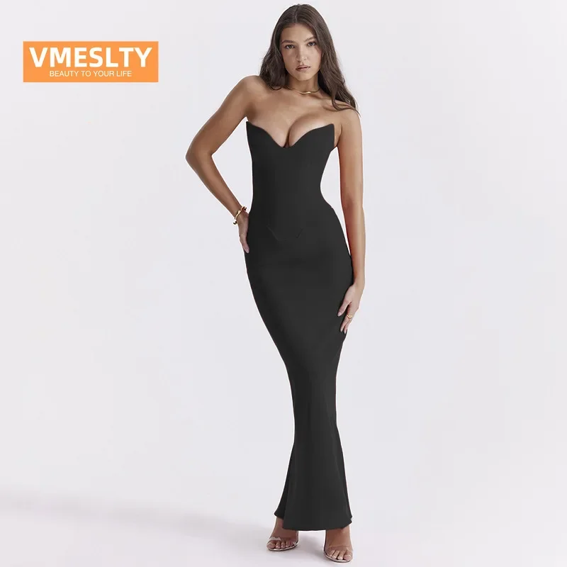 

VMESLTY Fishbone Tube Top Fishtail Dress Elegant Sexy Slim-Fit Banquet Dress