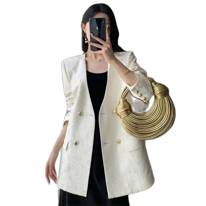 

Новинка весна-осень 2024, белый блейзер, пиджак, женская одежда, стильный костюм с длинным рукавом, пальто, офисный женский пиджак, топы