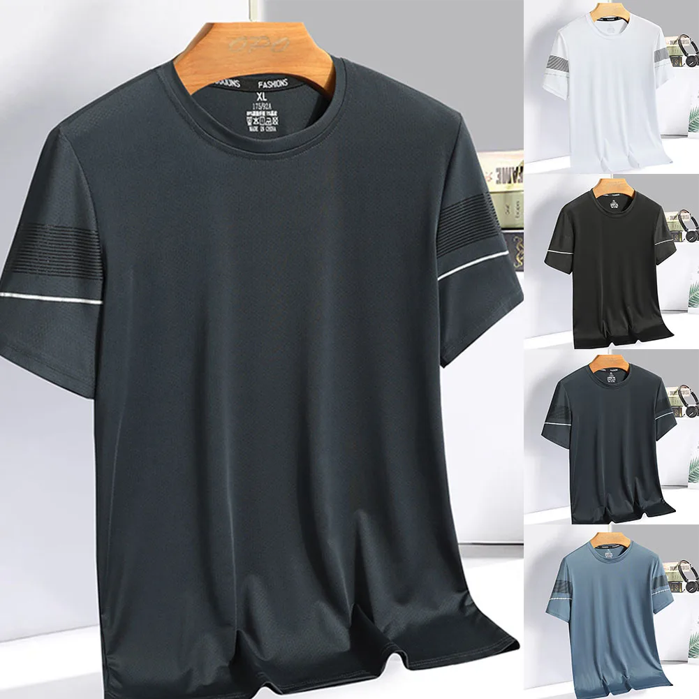 Mens Sports Short Sleeved T-Shirt, Ice Silk Quick Drying Round Neck Top Lightweight Simple And Fashionable Running Training Suit
Mens Sports Short Sleeved T-Shirt, Ice Silk Quick Drying Round Neck Top Lightweight Simple And Fashionable Running Training Suit