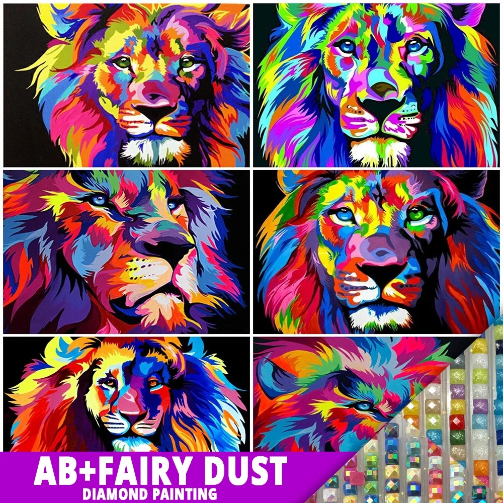 

AB Fairy Dust Diamond Painting 5D Lion Picture Of Rhinestones Mosaic Animal Cross Stitch Embroidery Art Full Drill DIY Crafts