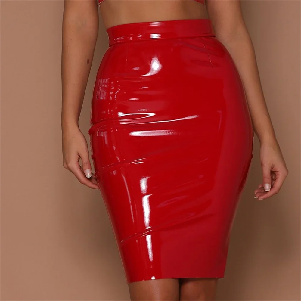 

2024 Latex Leather Mini Skirt Lady Office PVC Skinny Pencil Skirts Sexy High Waist Skirts Short Women Bodycon Clubwear