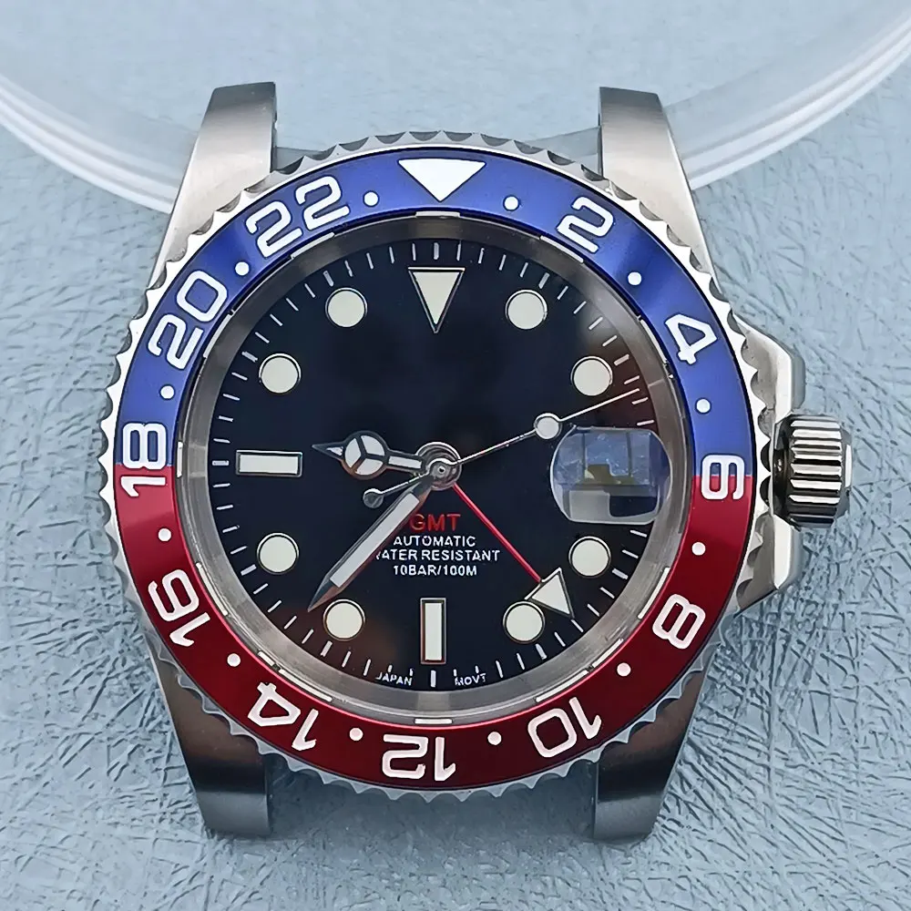 40mm NH34 movement GMT watch case 316L stainless steel sapphire glass 10BAR waterproof case dual steering bezel Glass back cover
40mm NH34 movement GMT watch case 316L stainless steel sapphire glass 10BAR waterproof case dual steering bezel Glass back cover