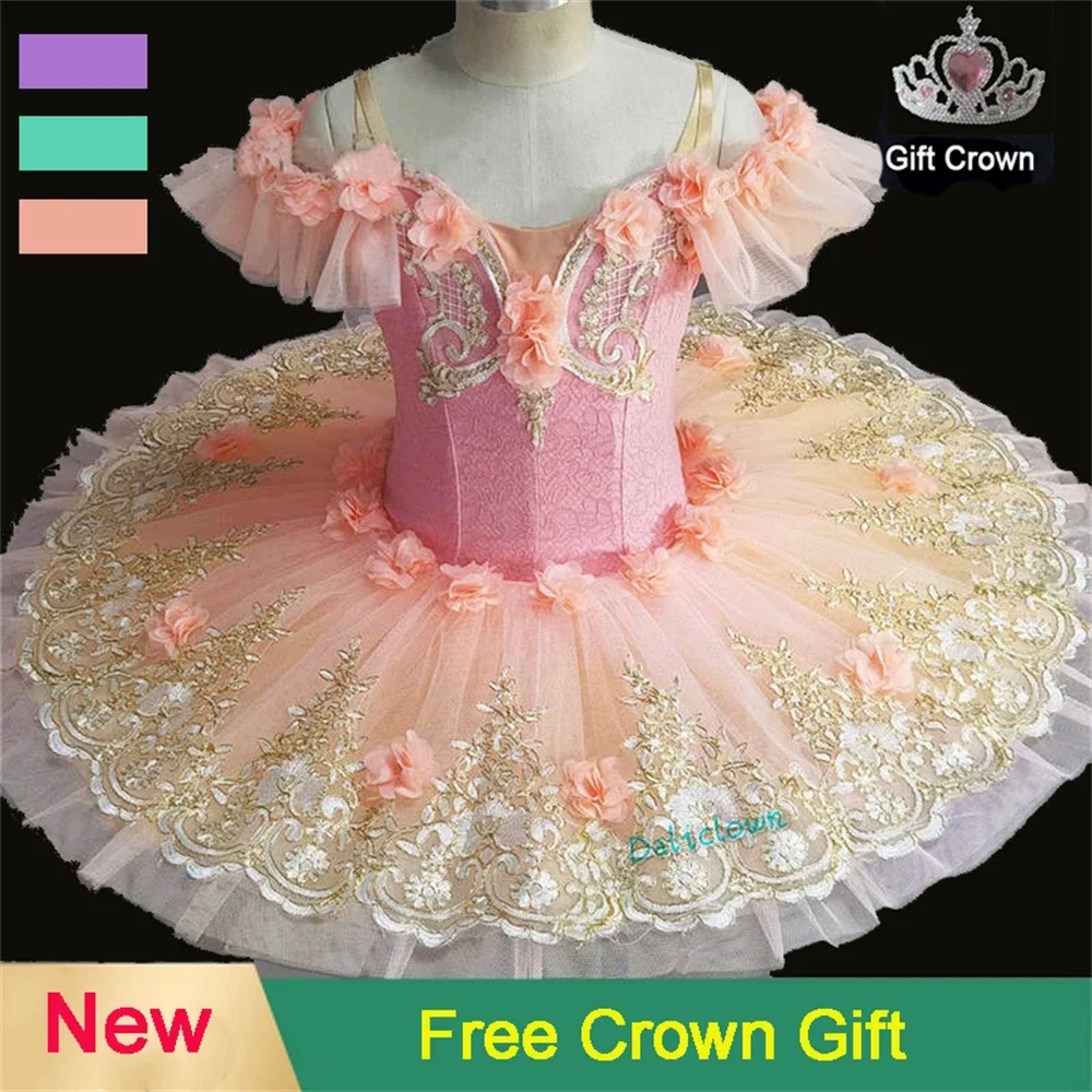 

New Flower Girls Professional Ballet Tutu Dress Adult Kids Womens Platter Pancake Swan Lake Ballerina Stage Dance Costume