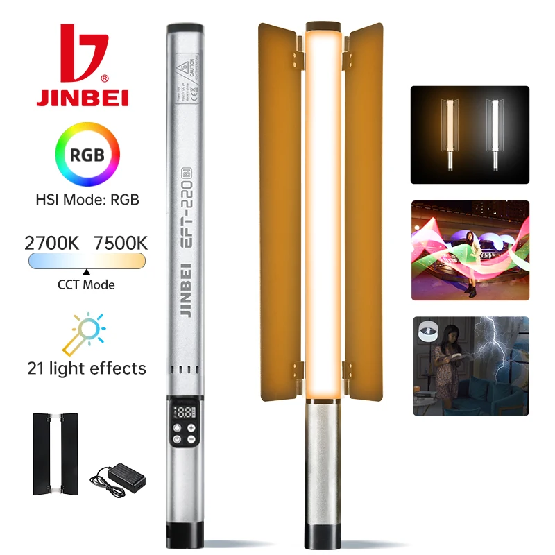 JINBEI EFT220BI,EFT220RGB Portable LED Video Light 2700-7500K RGB 14W Wand Stick Photography Tube Studio Photo Video Lighting
JINBEI EFT220BI,EFT220RGB Portable LED Video Light 2700-7500K RGB 14W Wand Stick Photography Tube Studio Photo Video Lighting