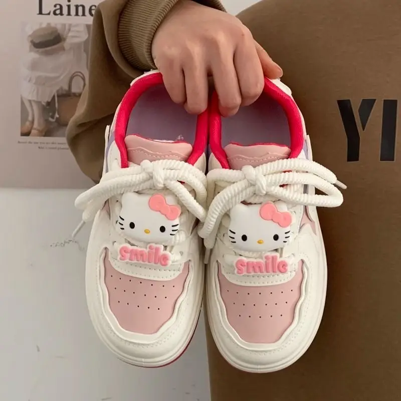 

Sweet Hello Kitty Anime Kawaii Sanrio Fashion Board Shoes Cute Kt Cat Cartoon Ins Casual Sneakers Toys Gifts for Girls