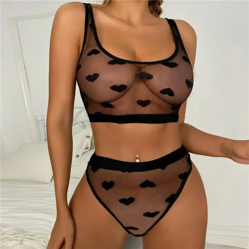 

Women Sexy Lingerie Ultra-thin Lace Bra Set Transparent Wireless Underwear Erotic Mesh Intimate Bralette Panty Sets Hollow Out