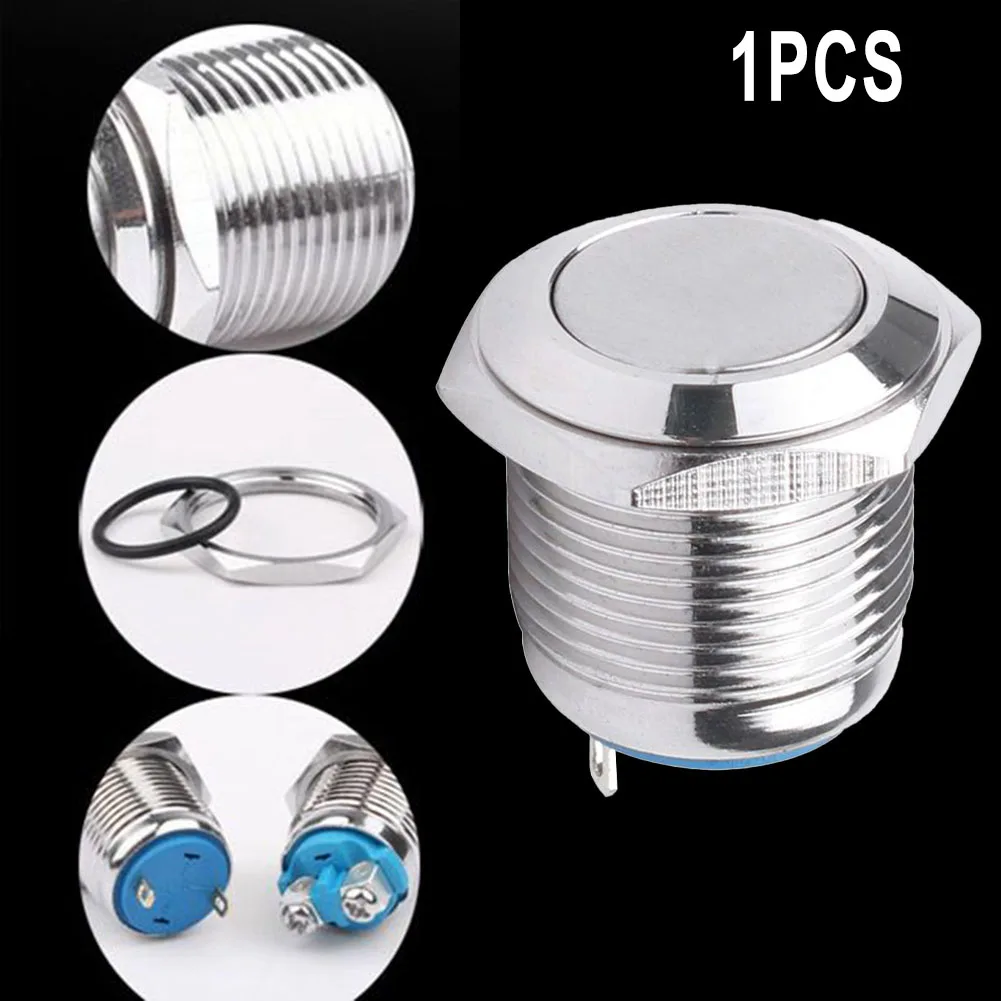 

1pcs 12V 16mm Metal Waterproof Push Button Momentary On Off Horn Switch Start Flat Head High Head Curved Surface Button