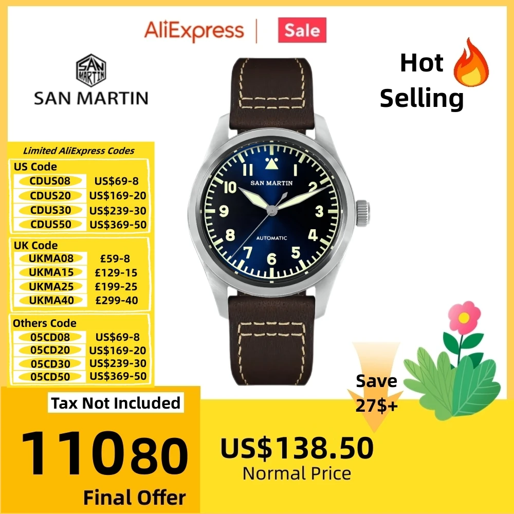 San Martin 39mm Retro NH35 Watch For Men Automatic Aviator Wrist Clock Strap Mechanical Relogios Masculino 10Bar C3 SN0030A-3
San Martin 39mm Retro NH35 Watch For Men Automatic Aviator Wrist Clock Strap Mechanical Relogios Masculino 10Bar C3 SN0030A-3