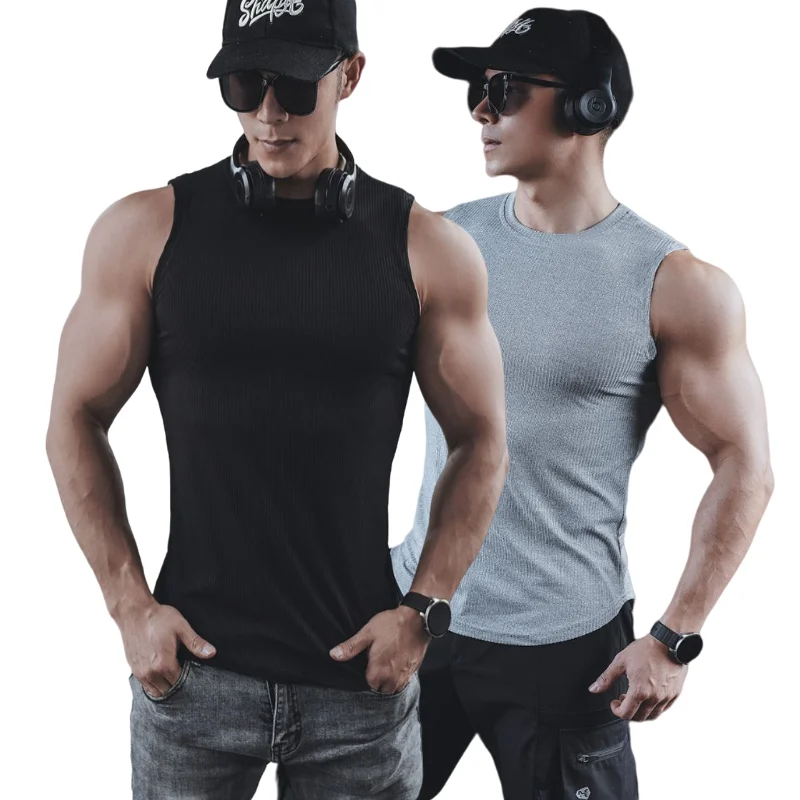 

Summer men's bodybuilding sleeveless camisole tops, elastic training, fitness exercise, breathable muscles, sweaty fit waistcoat