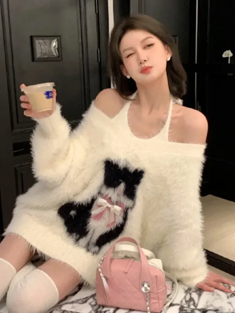 2024 Autumn Two Pieces Set Women Grunge Knitted Cartoon Cat Bow Pullover + Sleeveless Halter Solid Vest Y2k Aesthetic Fashion
2024 Autumn Two Pieces Set Women Grunge Knitted Cartoon Cat Bow Pullover + Sleeveless Halter Solid Vest Y2k Aesthetic Fashion