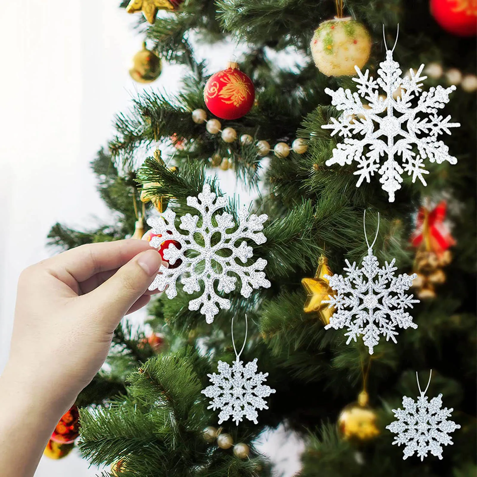 36PCS Christmas Glitter Snowflake Xmas Tree Hanging Ornament with Silver Rope for Home New Year's Eve Christmas Decorations 2024
36PCS Christmas Glitter Snowflake Xmas Tree Hanging Ornament with Silver Rope for Home New Year's Eve Christmas Decorations 2024