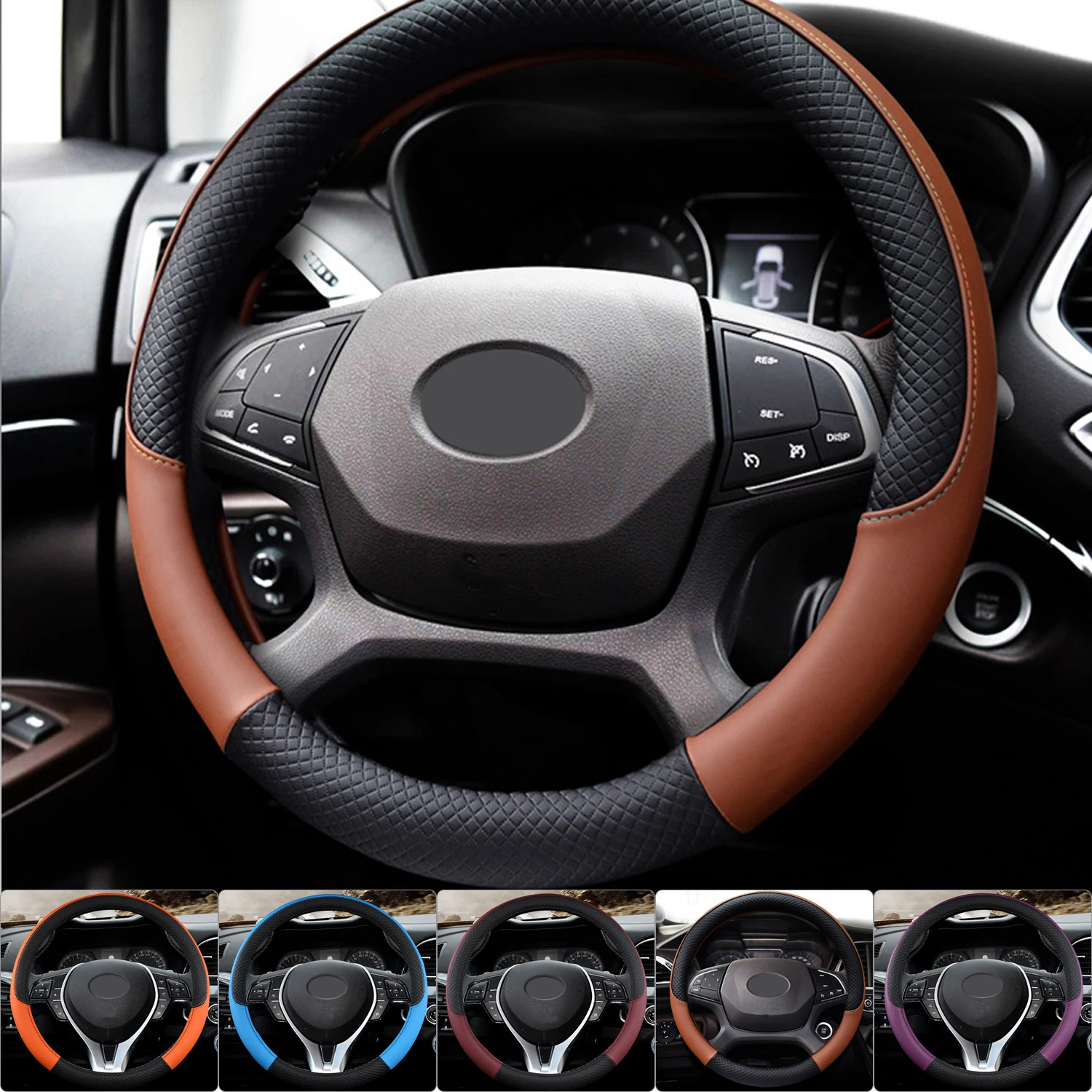 

5 Color Universal 15inch 38cm Car Steering Wheel Cover Leather Anti-Slip Sport Styling Auto Steering Wheel Covers