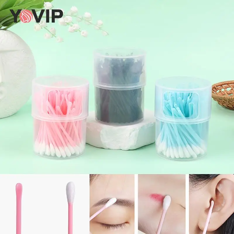

100PCS/Box Double Head Cotton Swab Women Makeup Plastic Ear Pick Cotton Swabs Eyeshaow Mixing Tool for Nose Ears Cleaning Tool
