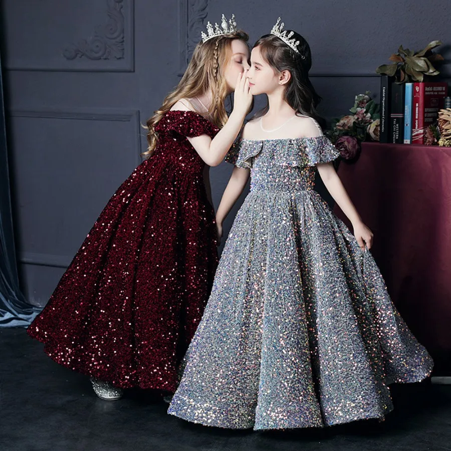 

Formal Girls Elegant Wedding Party And Bridesmaid Gown Teenager Bling Sequin Graduation And Specail Occasion Dress 3 To 14 Years
