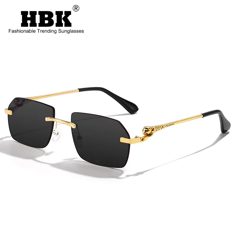 

HBK 2023 Steampunk Rimless Sunglasses Men New Vintage Cheetah Head Alloy Frameless For Man Women Luxury Driving Sun Glasses