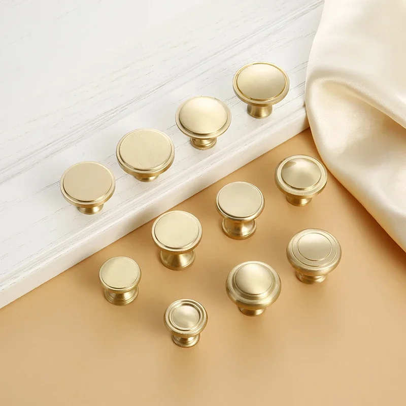 

Golden Round Brass Drawer Pulls Cabinet Door Knob Handle Simple Dresser Knobs Handles Kitchen Hardware Furniture Wardrobe Pull