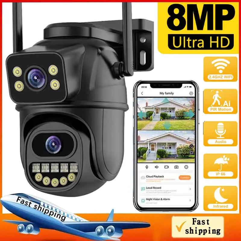4K 8MP HD IP Camera CCTV Audio Video Surveillance Security Protection Outdoor Wifi Camera AI Human Detection Dual Lens ONVIF
4K 8MP HD IP Camera CCTV Audio Video Surveillance Security Protection Outdoor Wifi Camera AI Human Detection Dual Lens ONVIF