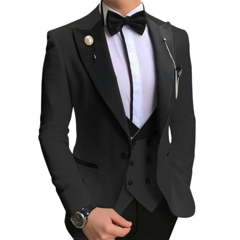Slim Fit Formal Men Suits with Black Peaked Lapel 3 Pieces Wedding Groom Tuxedos Business Fashion Blazer (Jacket+Pants+Vest) 
Slim Fit Formal Men Suits with Black Peaked Lapel 3 Pieces Wedding Groom Tuxedos Business Fashion Blazer (Jacket+Pants+Vest)