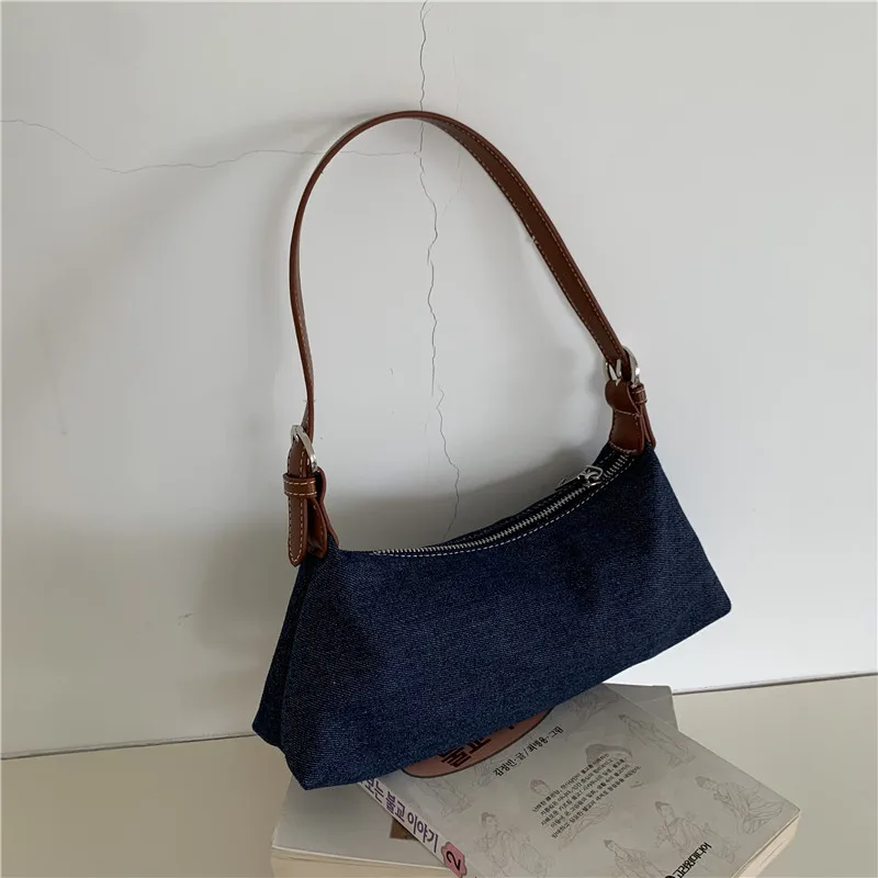 

Women's Bag Canvas Bag Shoulder Underarm Baguette Bag Splicing Slung Small Square Bag Autumn Retro Temperament Trend Bag