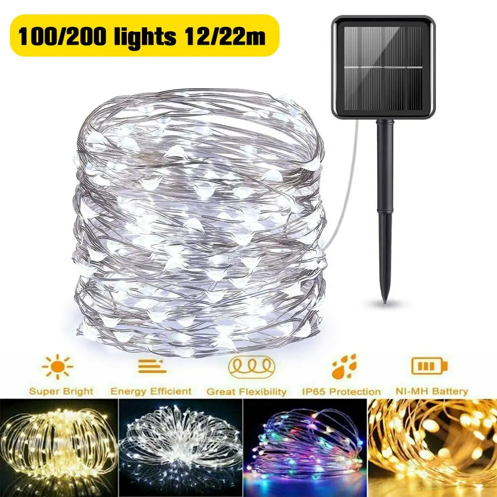 

1pack Solar String Lights Outdoor Waterproof Solar Powered Copper Wire 8 Modes Fairy Lights For Wedding Party Christmas Tre F2n8