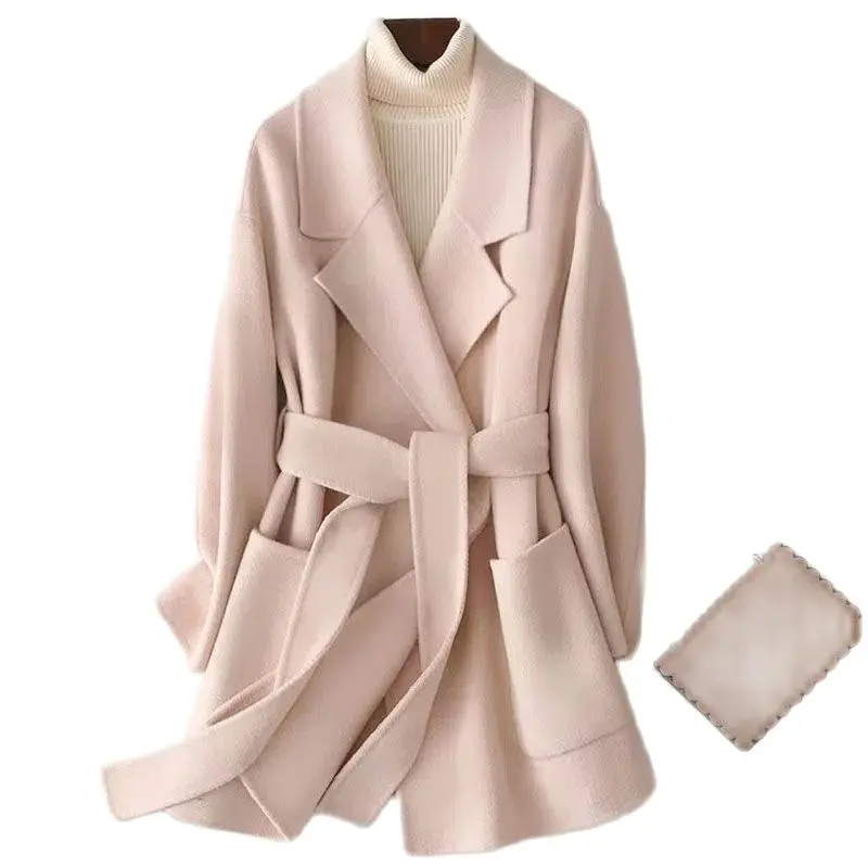 

Women's Woolen Outerwear Autumn Winter New Korean Version Jacket Elegant Slim Slim Waist-Shrinking Solid Color Coat Trench Coat