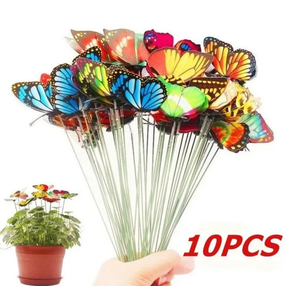 

10pc Colorful Butterflys Stakes Simulation Yard Fake Whimsical Butterfly for Flower Pots Planter Ornaments Yard Patio Decoration