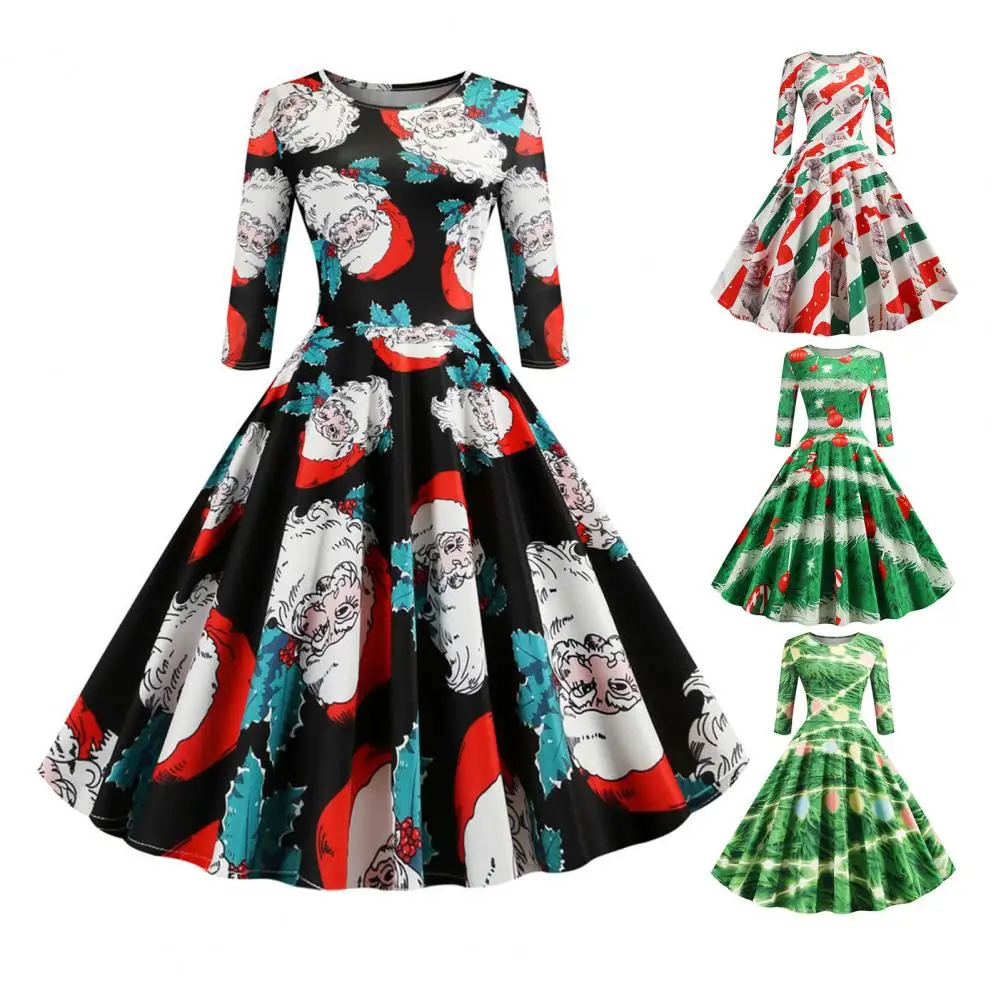 Women Chirstmas Dress Round Neck A-line Loose Hem Half Sleeve Mid Waist Printed Animal Print Big Swing Lady Midi Evening Dress
Women Chirstmas Dress Round Neck A-line Loose Hem Half Sleeve Mid Waist Printed Animal Print Big Swing Lady Midi Evening Dress