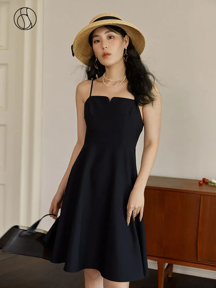 

DUSHU Hepburn Style Simple Suspender Dress for Women Summer New All-match Slimming Thin Little Black Straps Dress Female