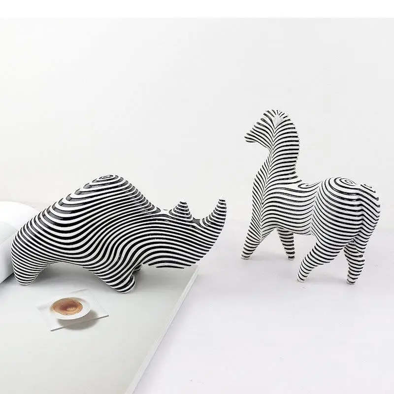 

Zebra Stripes Rhino/horse Resin Statue Modern Design Animal Ornaments Desk Decoration Abstract Sculpture Room Aesthetics Decor