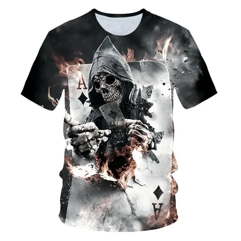 

2024 New Hot Summer 3d Printed Men's T-shirt Skull Poker Short Sleeve Hip Hop Fashion Street Plus Size Loose Comfortable Top