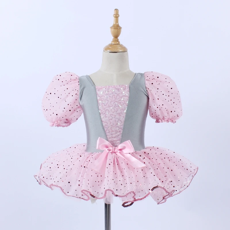 

Ballet Dance Dress Children Girls Sequin Saree Pink Bubble Sleeve Dance Princess Dress Team Performance Dress Stage Costume