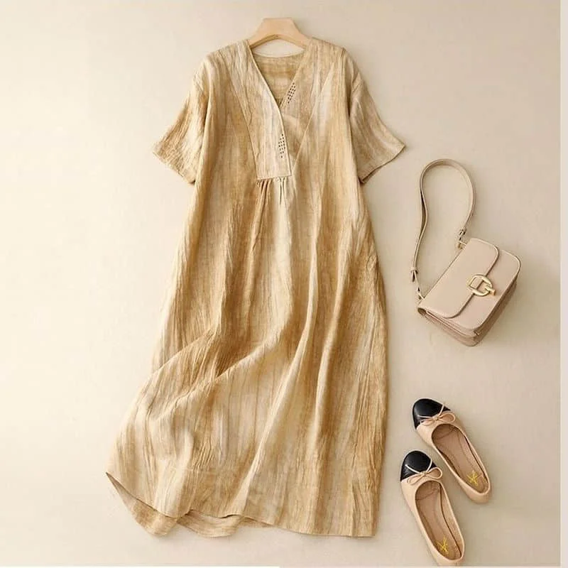 Cotton Linen Shirts Dress Vintage Casual Solid Short Sleeve Loose V-neck Korean Style Mid-calf Summer Dress for Women Clothing
Cotton Linen Shirts Dress Vintage Casual Solid Short Sleeve Loose V-neck Korean Style Mid-calf Summer Dress for Women Clothing