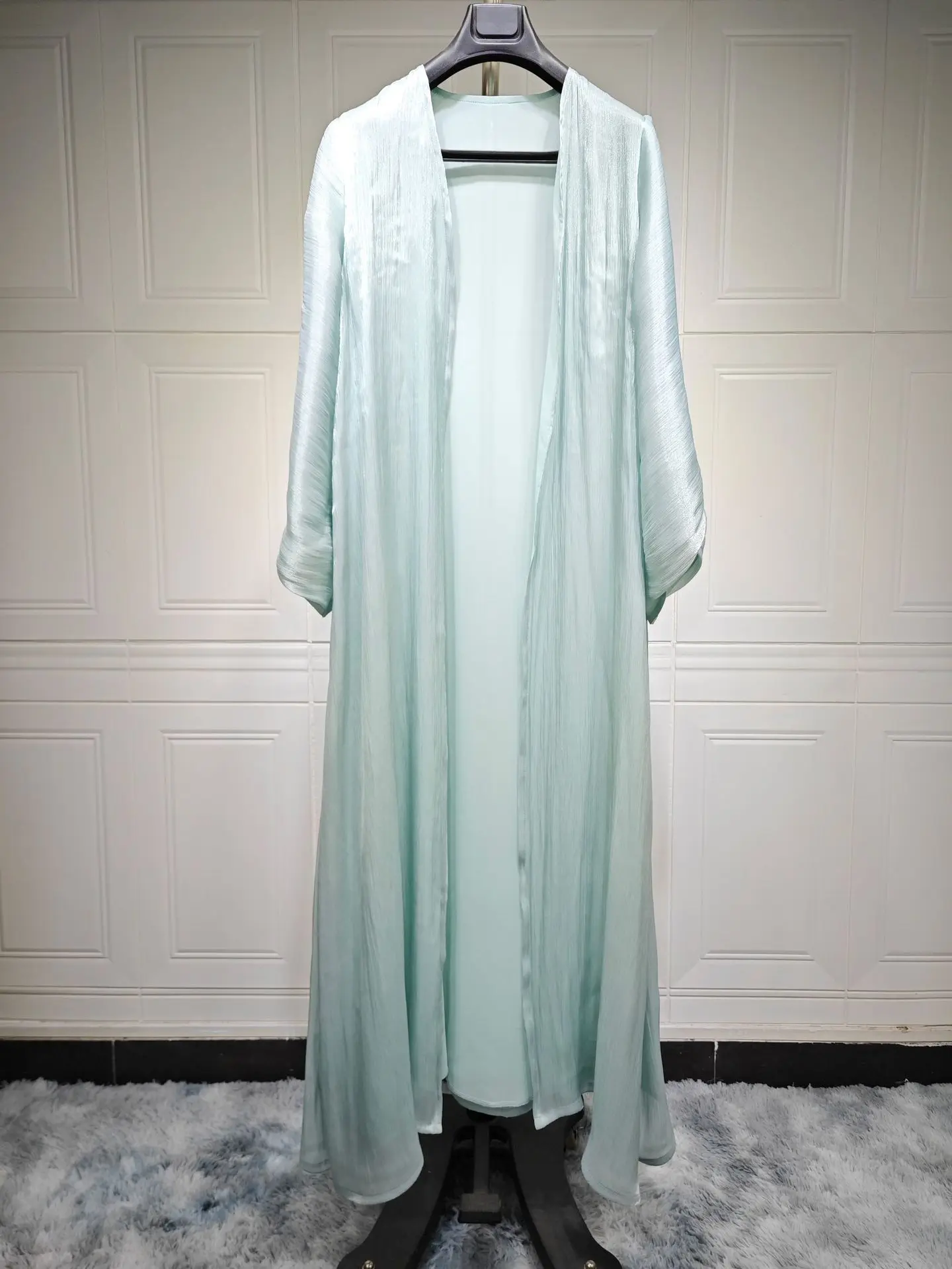 

Shiny Satin Muslim Women Open Abaya Cardigan Maxi Dress Turkey Eid Party Arabic Robe Kimono Dubai Kaftan Islam Morocco Jalabiya