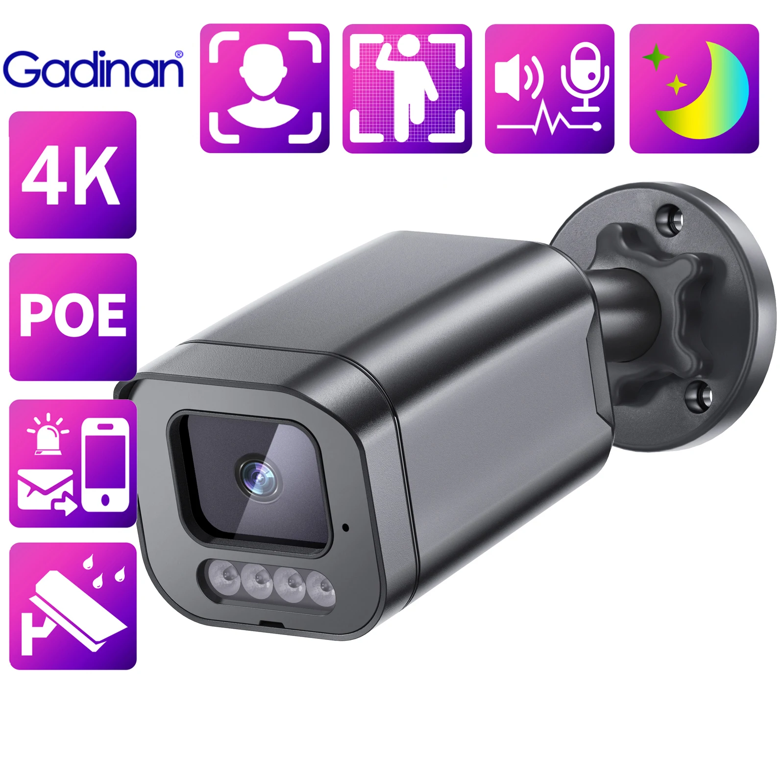 

Gadinan Ultra HD 4k POE IP Camera AI Face Detection Onvif CCTV Network Two-Way Intercom Video Monitoring 8MP 5MP 4MP XMEYE