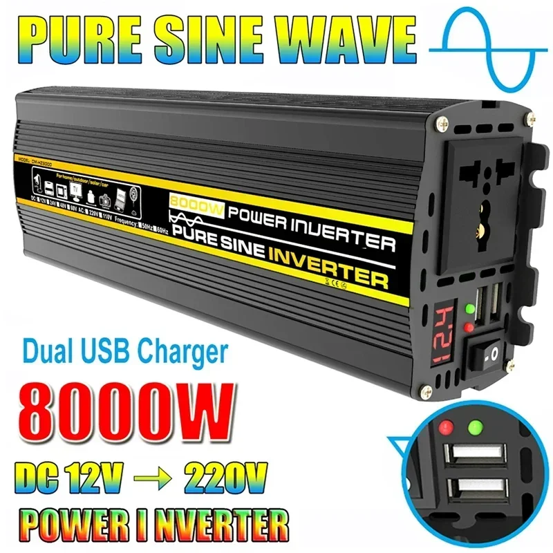 8000W Pure Sine Wave Inverter Voltage Converter Intelligent Digital Display Car Home Outdoor Transformer 12V 220V Inverter 6000W
8000W Pure Sine Wave Inverter Voltage Converter Intelligent Digital Display Car Home Outdoor Transformer 12V 220V Inverter 6000W