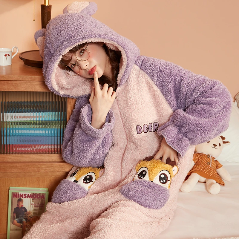 Winter Pijama Onesie For Women Kigurumis Sleepwear Hoodie Jumpsuit Thicken Cartoon Sika Deer Pyjamas Cute Coral Fleece Warm
Winter Pijama Onesie For Women Kigurumis Sleepwear Hoodie Jumpsuit Thicken Cartoon Sika Deer Pyjamas Cute Coral Fleece Warm
