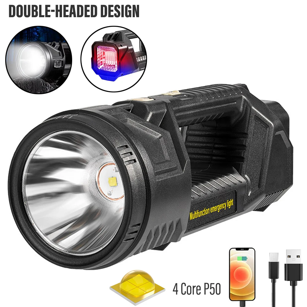 Powerful P50 Portable Spotlights Double-headed Searchlight Type-C Rechargeable LED Flashlight Power Bank Work Camping Lanterns
Powerful P50 Portable Spotlights Double-headed Searchlight Type-C Rechargeable LED Flashlight Power Bank Work Camping Lanterns