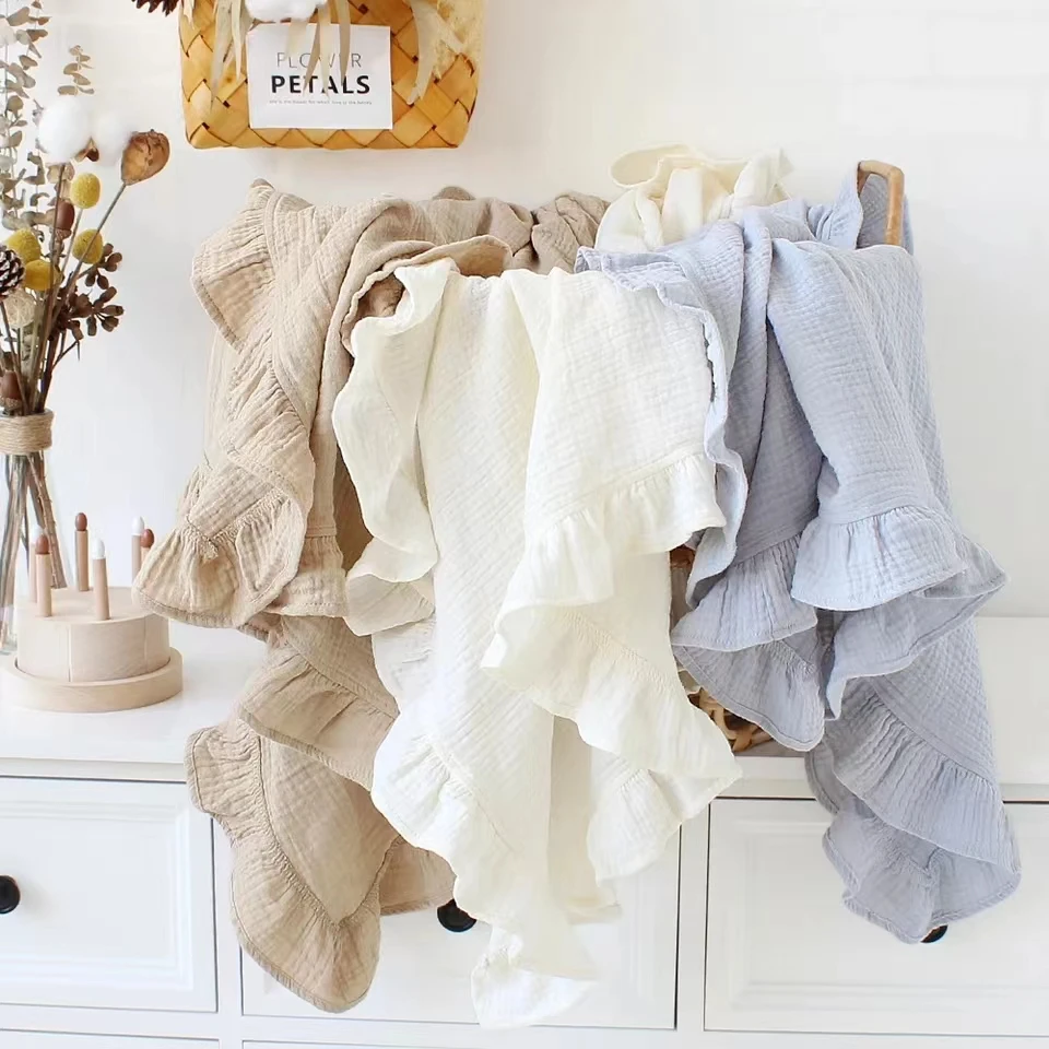 

Muslin Baby Blanket Newborn Baby Swaddle Wrap Receiving Blankets Cotton Soft Ruffle Crib Stroller Blanket Toddler Kid Bath Towel