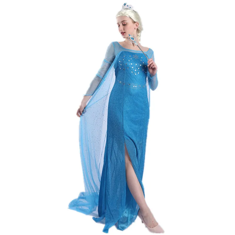 

Frozen Elsa Princess Cosplay Dress for Women Carnival Fancy Party Costume Halloween Snow Queen Dress Masquerade Adult Lady Suits