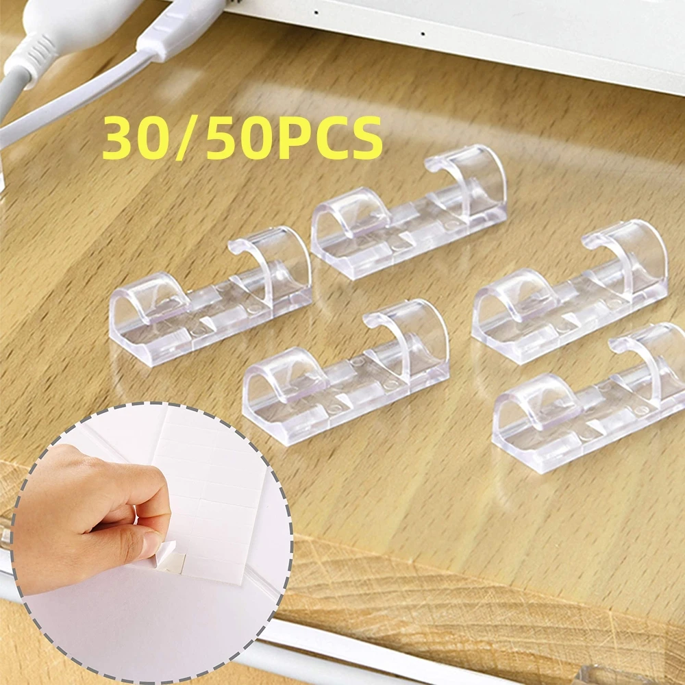 

30/50 PCS Cable Clips Organizer Self-Adhesive Drop Wire Holder Cord Management Tidy Fixed Clamp for TV Wire Cable Home Office