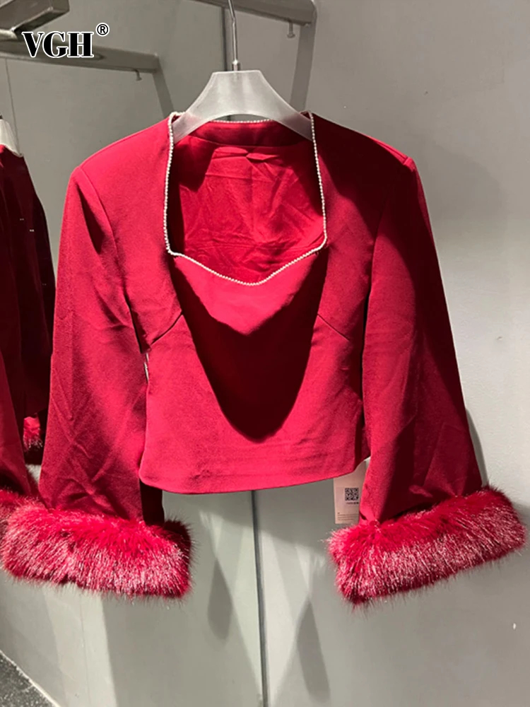 VGH Solid Patchwork Faux Fur Elegant T Shirts For Women Square Collar Long Sleeve Temperament Short T Shirt Female Fashion New
VGH Solid Patchwork Faux Fur Elegant T Shirts For Women Square Collar Long Sleeve Temperament Short T Shirt Female Fashion New